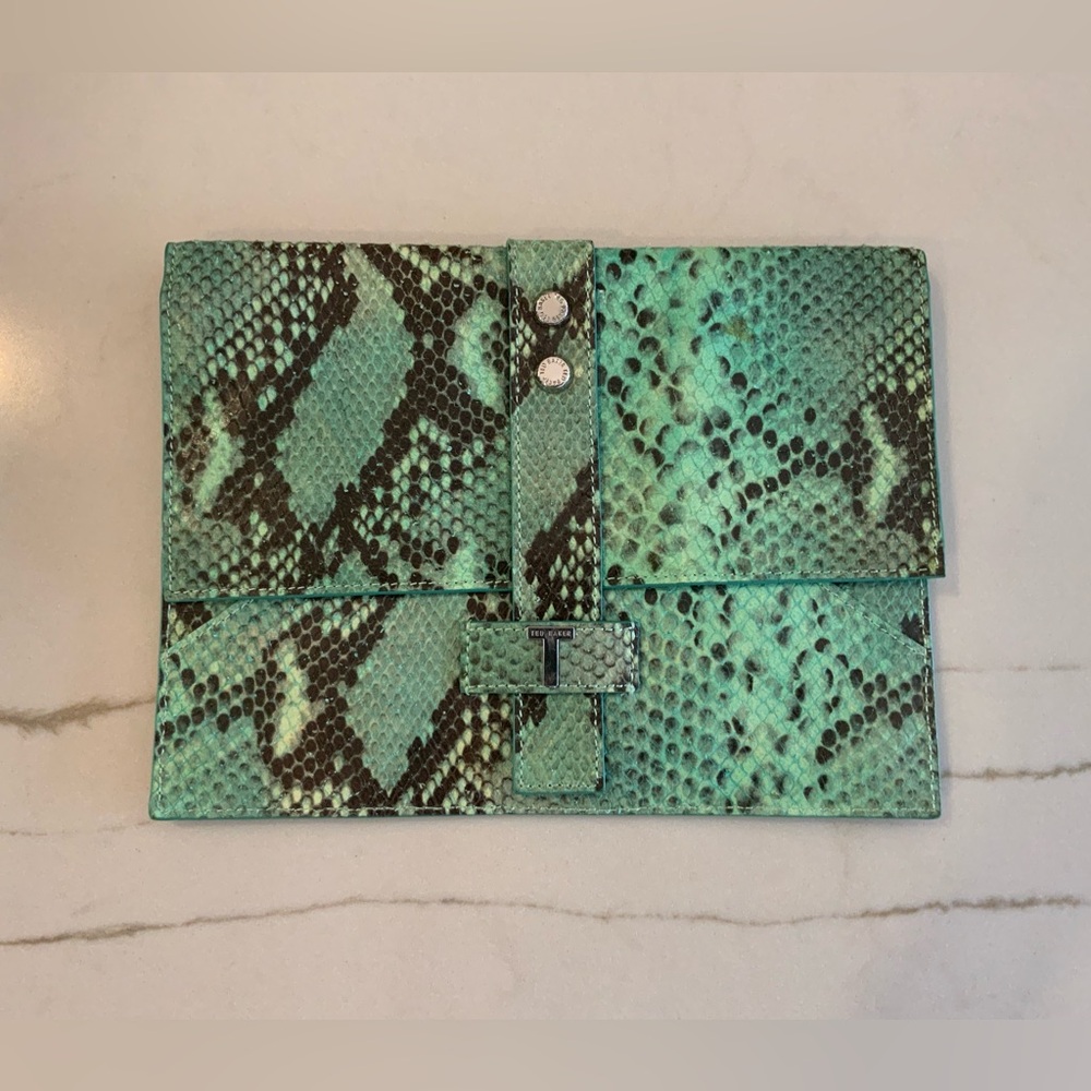 TED BAKER Aqua and Brown Snakeskin Envelope Clutch